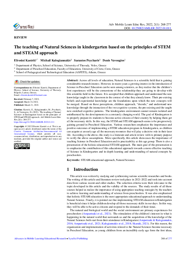 (PDF) The teaching of Natural Sciences in kindergarten based on the ...
