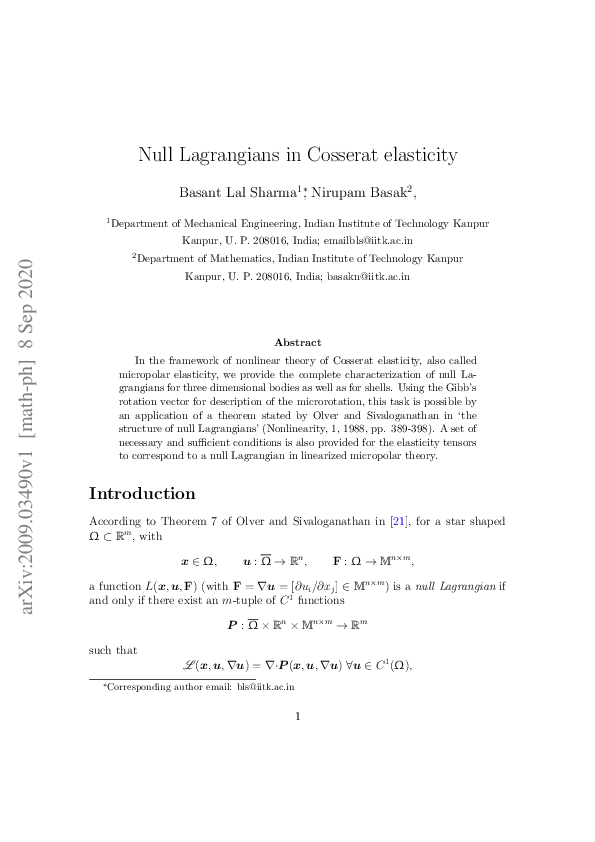 (PDF) Null Lagrangians in Cosserat Elasticity