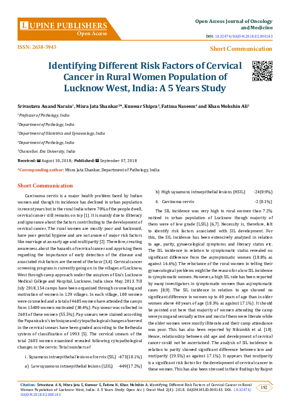 (PDF) Identifying Different Risk Factors of Cervical Cancer in Rural ...
