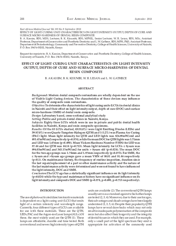(PDF) Effect of Light Curing Unit Characteristics on Light Intensity ...