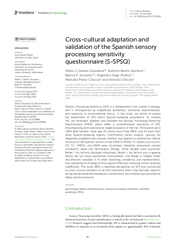 (PDF) Cross-cultural adaptation and validation of the Spanish sensory ...