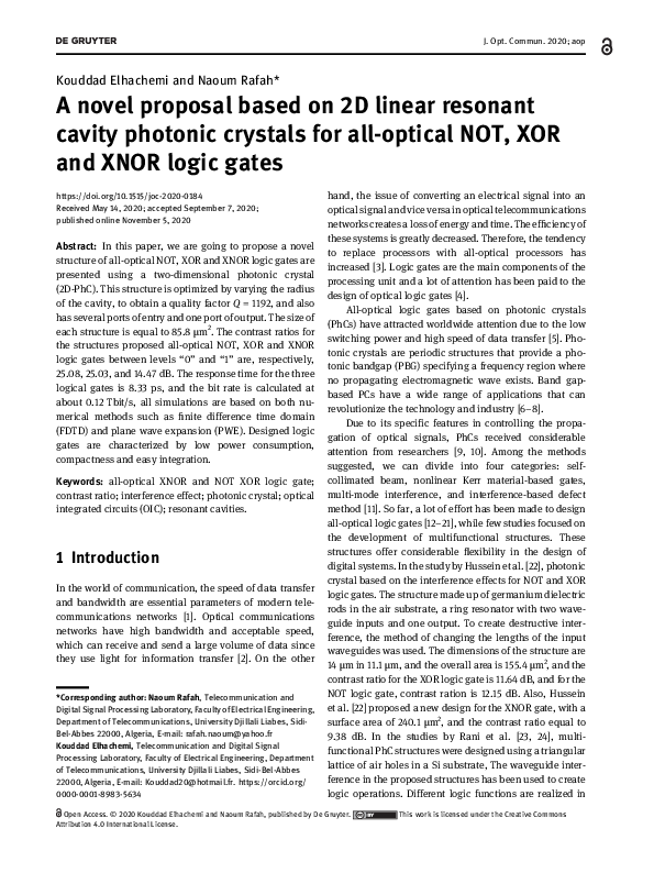 (PDF) A novel proposal based on 2D linear resonant cavity photonic ...
