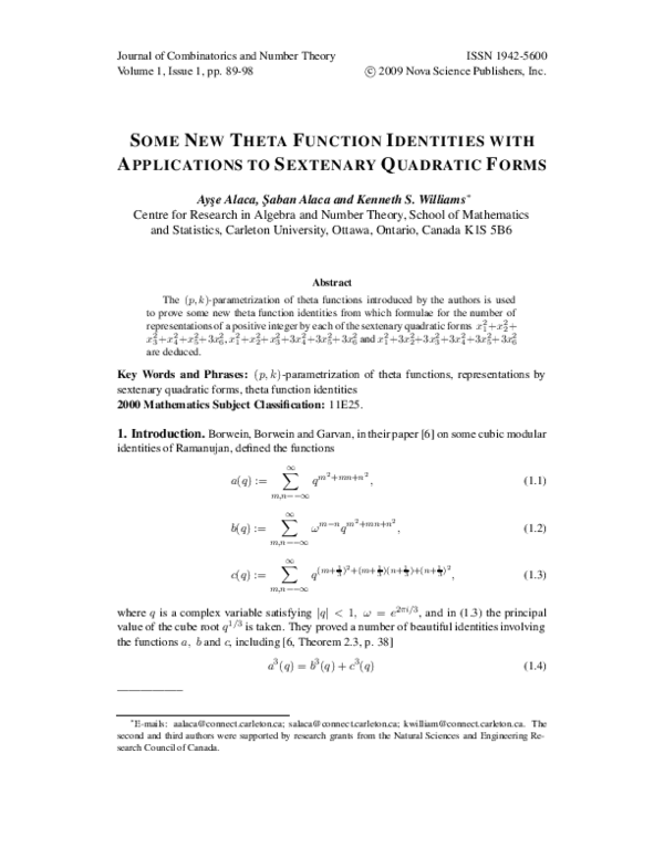 (PDF) Some New Theta Function Identities with Applications to Sextenary ...