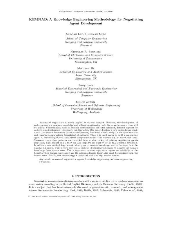 (PDF) Kemnad: A Knowledge Engineering Methodology for Negotiating Agent ...