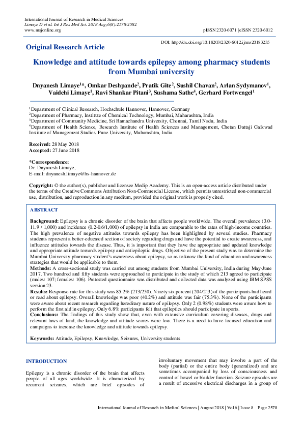 (PDF) Knowledge and attitude towards epilepsy among pharmacy students ...