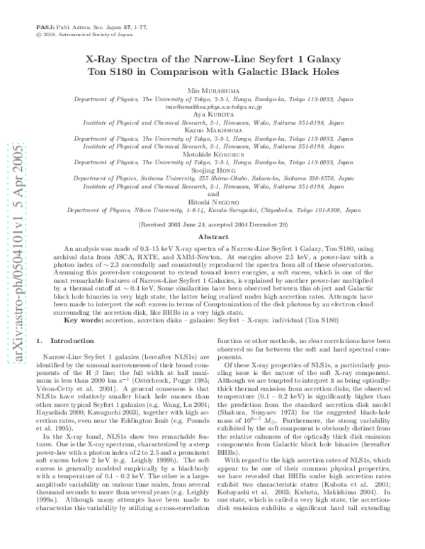 (PDF) X-Ray Spectra of the Narrow-Line Seyfert 1 Galaxy Ton S180 in ...