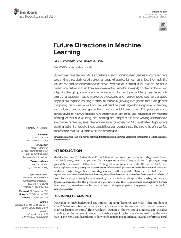 (PDF) Future Directions in Machine Learning