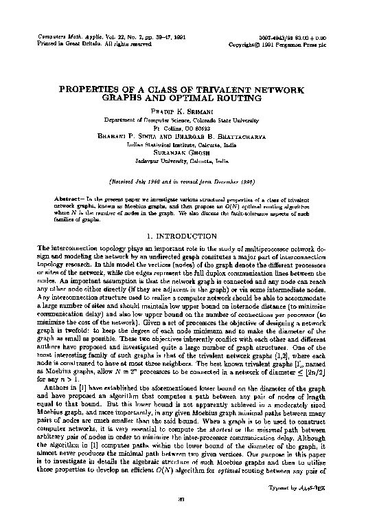 (PDF) Properties of a class of trivalent network graphs and optimal routing