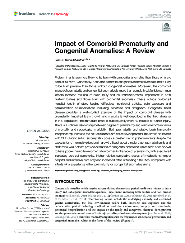 (PDF) Impact of Comorbid Prematurity and Congenital Anomalies: A Review