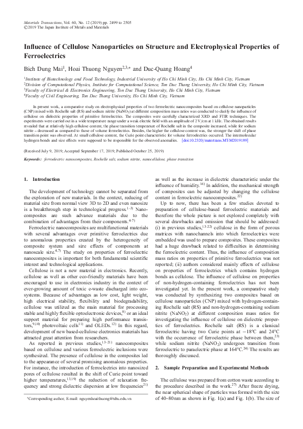 (PDF) Influence of Cellulose Nanoparticles on Structure and ...