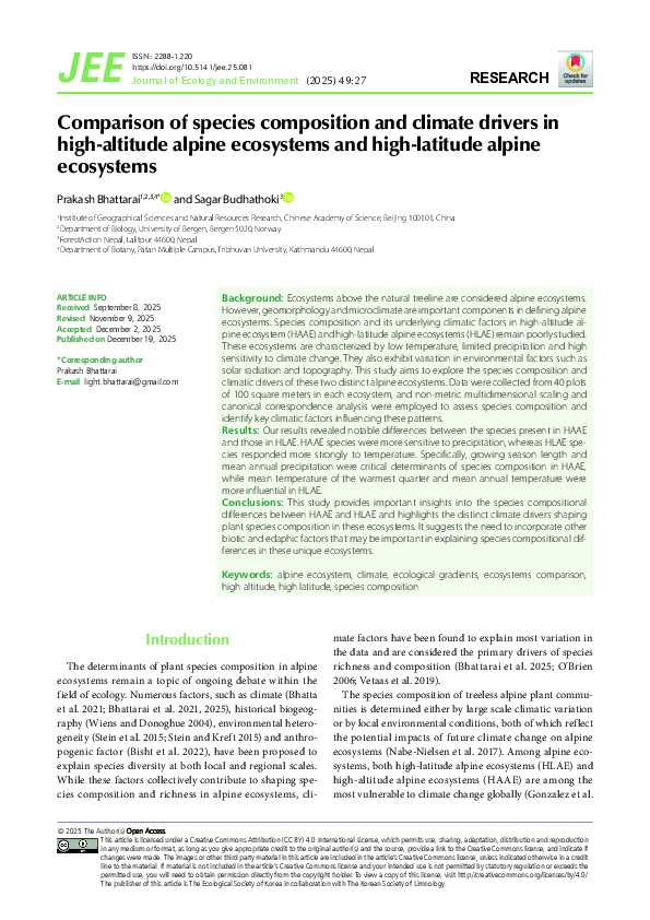 (PDF) Comparison of species composition and climate drivers in high ...