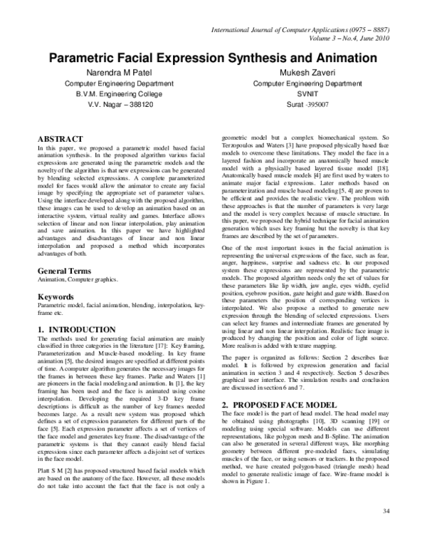 (PDF) Parametric Facial Expression Synthesis and Animation
