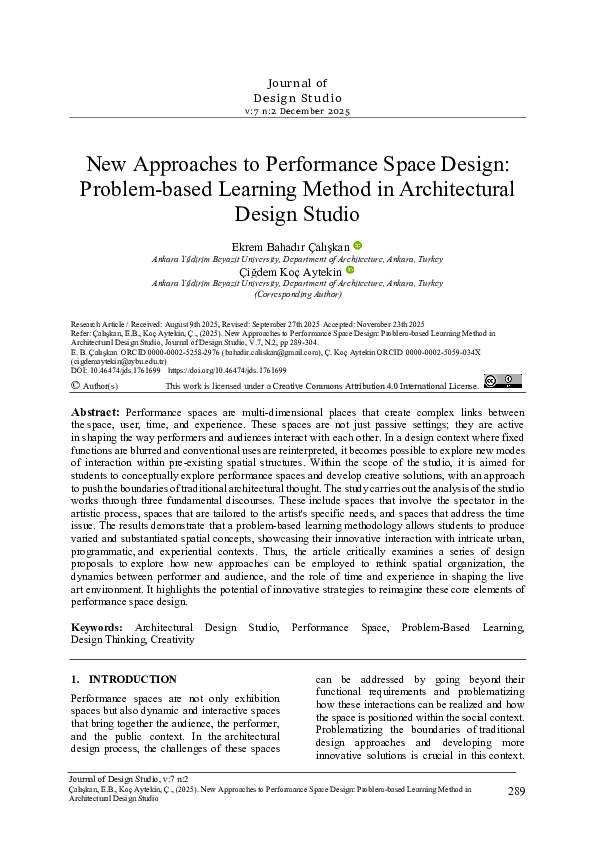 (PDF) New Approaches to Performance Space Design: Problem-based ...
