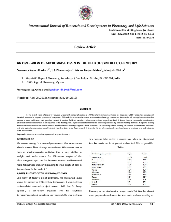(PDF) An Over-View of Microwave Oven in the Field of Synthetic Chemistry