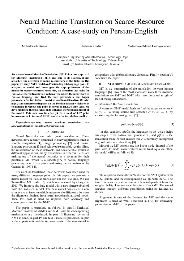 (PDF) Neural Machine Translation on scarce-resource condition: A case ...