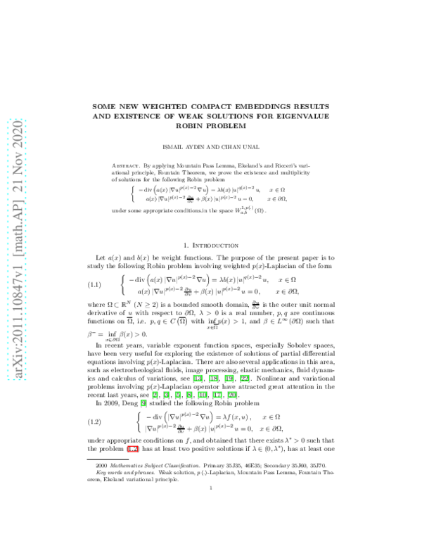 (PDF) Some new weighted compact embeddings results and existence of ...