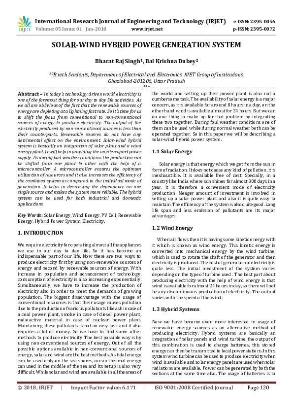 (PDF) Solar Wind Hybrid Power Generation System