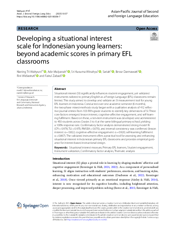 (PDF) Developing a situational interest scale for Indonesian young ...