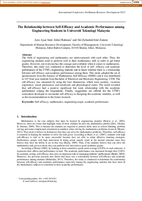 (PDF) The relationship between self-efficacy and academic performance ...