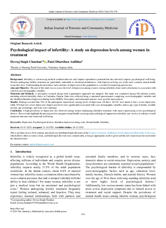 (PDF) Psychological impact of infertility: A study on depression levels ...