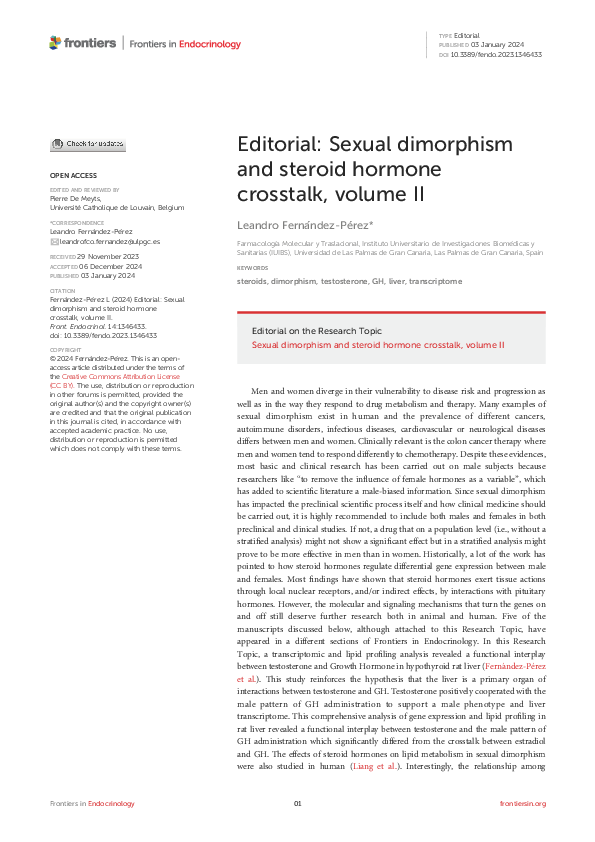 (PDF) Editorial: Sexual dimorphism and steroid hormone crosstalk, volume II