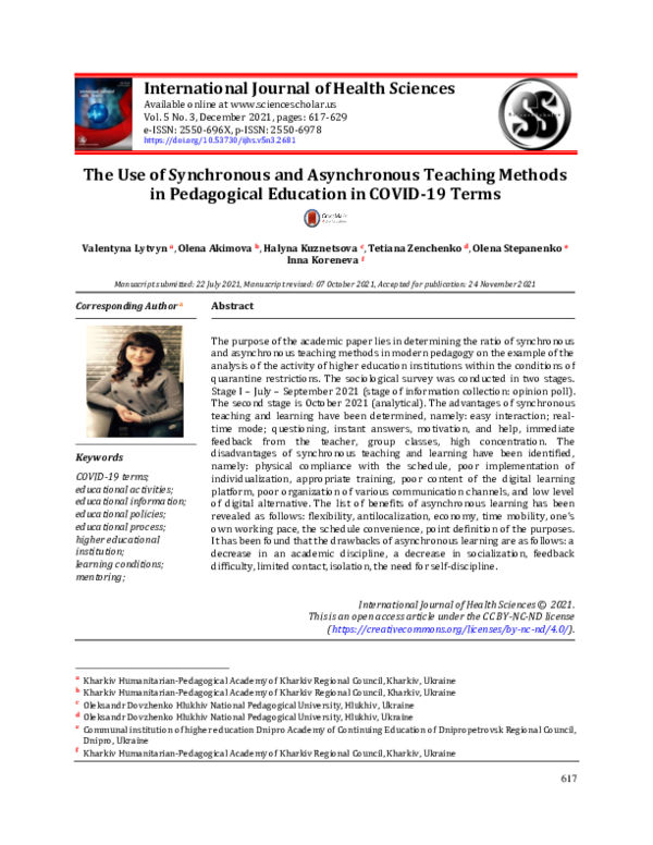 (PDF) use of synchronous and asynchronous teaching methods in ...