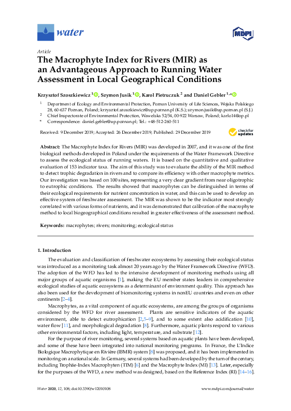 (PDF) The Macrophyte Index for Rivers (MIR) as an Advantageous Approach ...