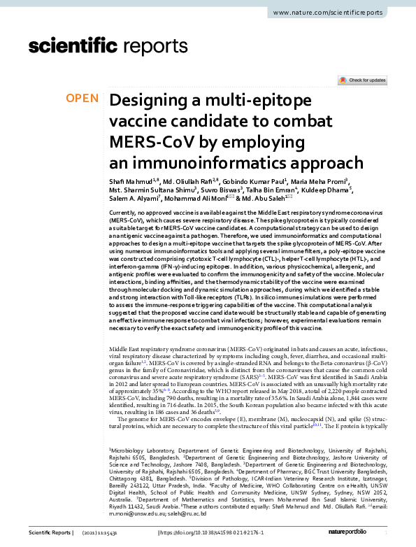 (PDF) Designing a multi-epitope vaccine candidate to combat MERS-CoV by ...