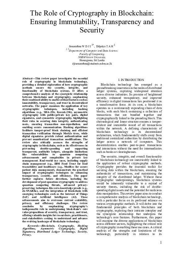 (PDF) The Role of Cryptography in Blockchain: Ensuring Immutability ...