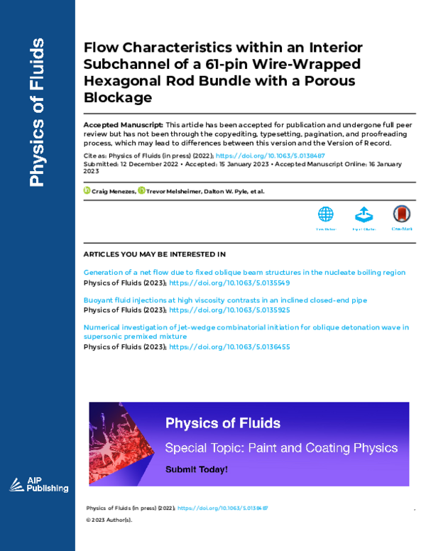 (PDF) Flow characteristics within an interior subchannel of a 61-pin ...