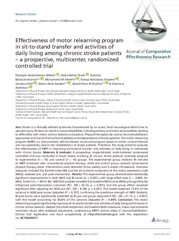 (PDF) Effectiveness of motor relearning program in sit-to-stand ...