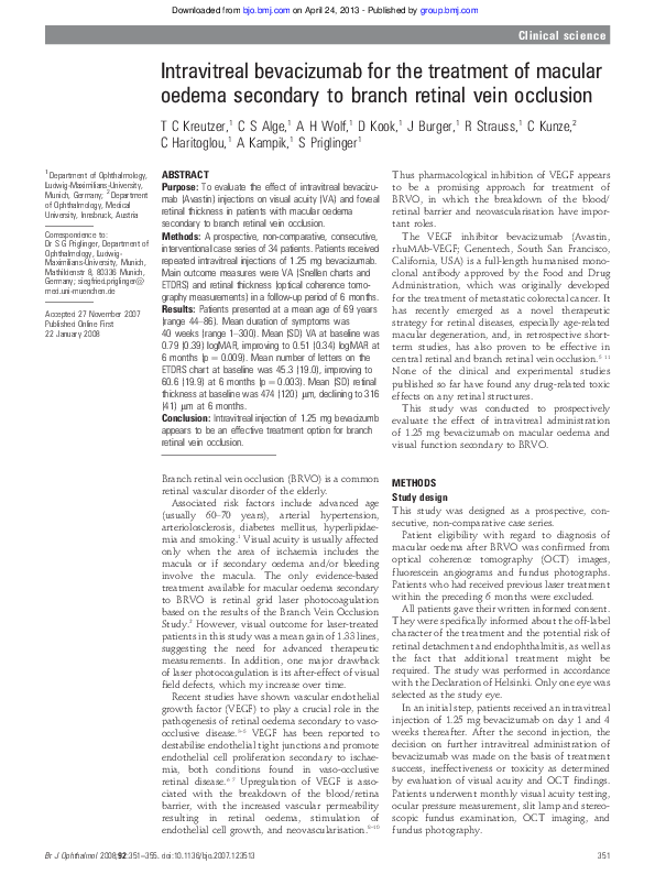 (PDF) Intravitreal bevacizumab for the treatment of macular oedema ...