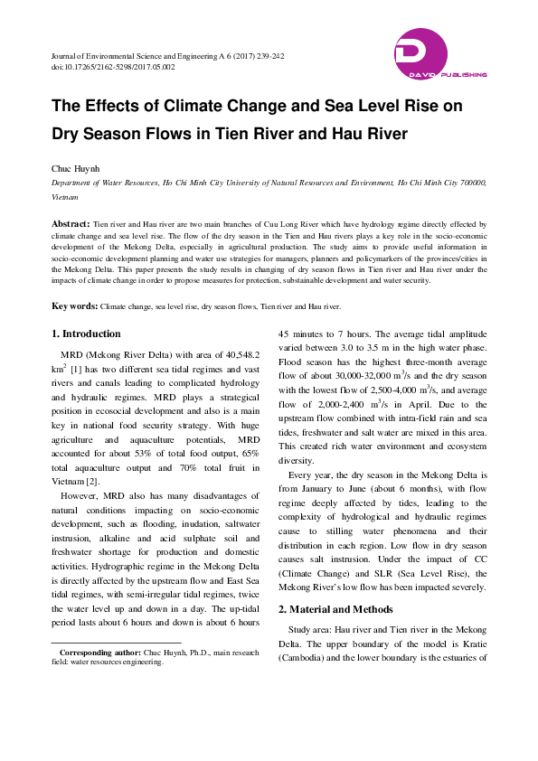 (PDF) The Effects of Climate Change and Sea Level Rise on Dry Season ...
