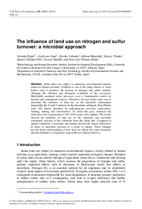 (PDF) The influence of land use on nitrogen and sulfur turnover: a ...