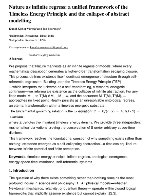 (PDF) Nature as infinite regress: a unified framework of the Timeless ...