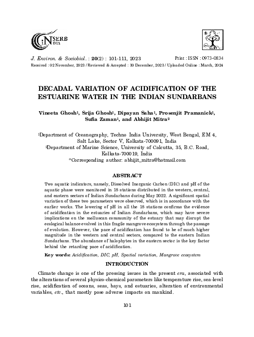 (PDF) DECADAL VARIATION OF ACIDIFICATION OF THE ESTUARINE WATER IN THE ...