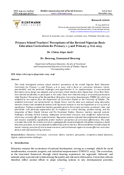 (PDF) Primary School Teachers' Perceptions of the Revised Nigerian ...