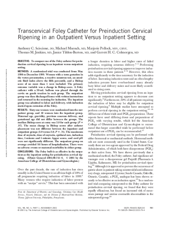 (PDF) Transcervical foley catheter for preinduction cervical ripening ...