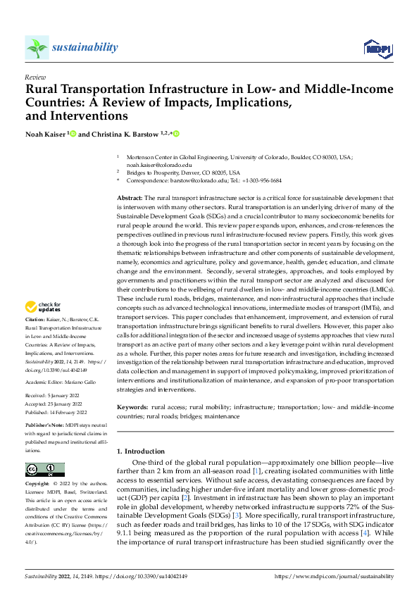 (PDF) Rural Transportation Infrastructure in Low- and Middle-Income ...