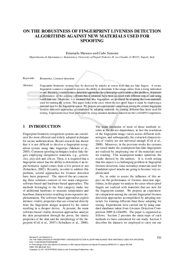 (PDF) On the Robustness of Fingerprint Liveness Detection Algorithms ...