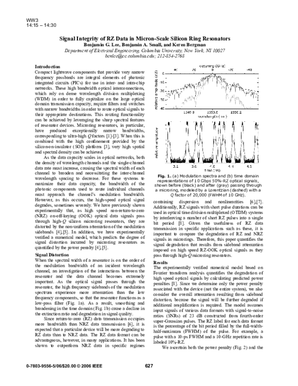 (PDF) Signal Integrity of RZ Data in Micron-scale Silicon Ring Resonators
