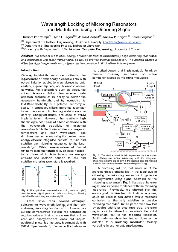 (PDF) Wavelength Locking of Microring Resonators and Modulators using a ...