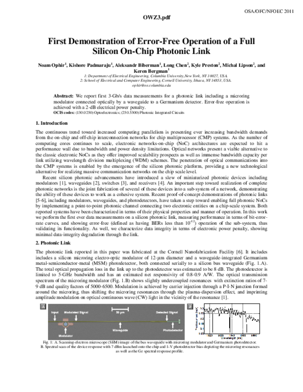 (PDF) First Demonstration of Error-Free Operation of a Full Silicon On ...