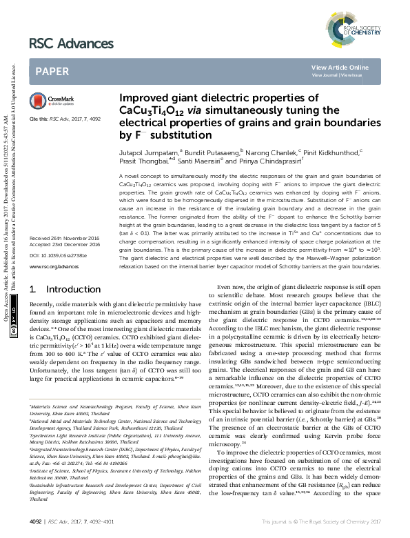 (PDF) Improved giant dielectric properties of CaCu3Ti4O12via ...