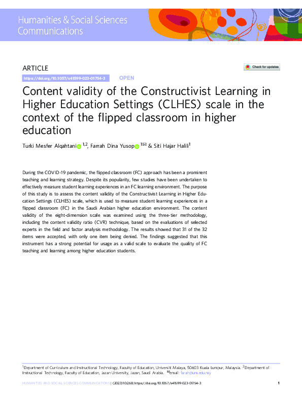 (PDF) Content validity of the Constructivist Learning in Higher ...