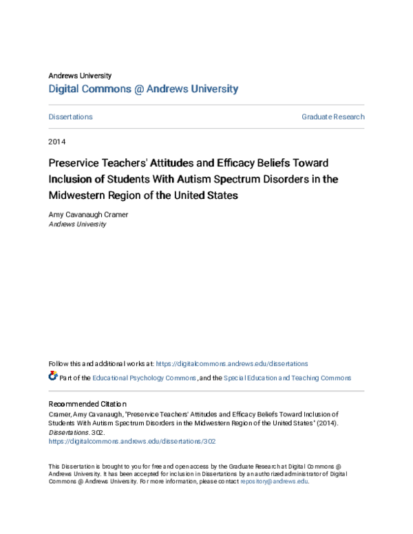 (PDF) Preservice Teachers' Attitudes and Efficacy Beliefs Toward ...