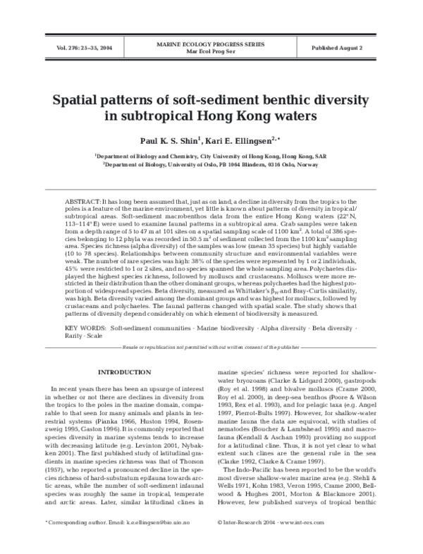 (PDF) Spatial patterns of soft-sediment benthic diversity in ...