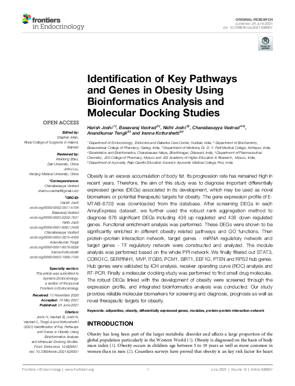 (PDF) Identification of Key Pathways and Genes in Obesity Using ...