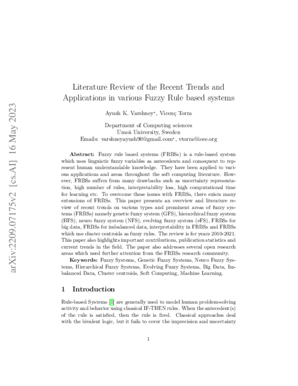 (PDF) Literature Review of various Fuzzy Rule based Systems
