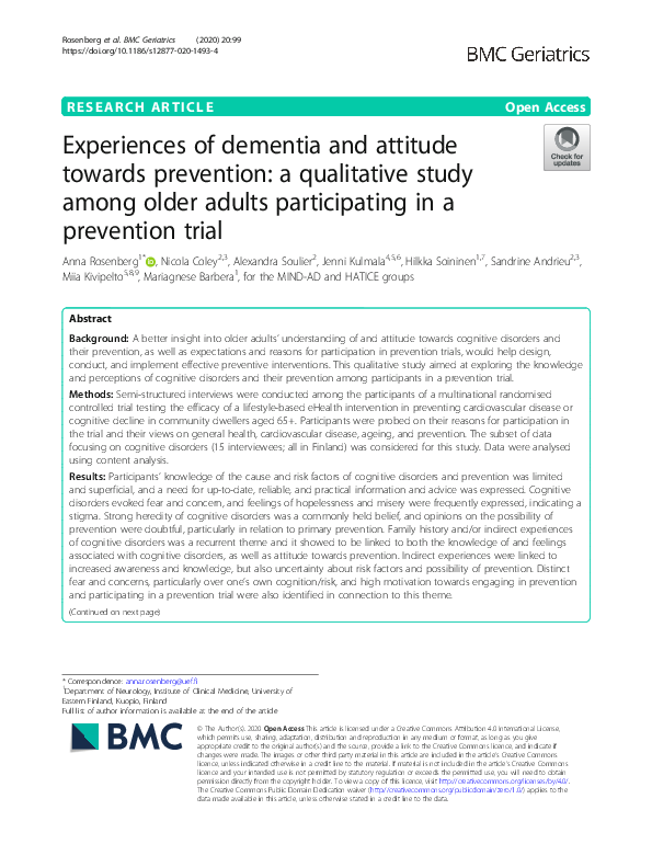 (PDF) Experiences of dementia and attitude towards prevention: a ...